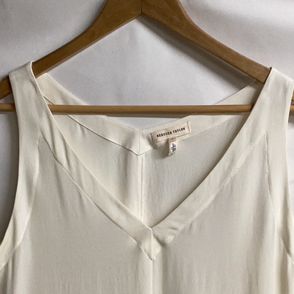 REBECCA TAYLOR Pleat Hem 100% Silk Tank White Size 6 - Picture 2 of 8